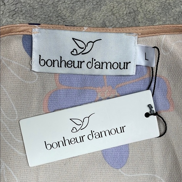 NWT Bonheur d'Amour Floral Wrap Dress Beige Tan Spring Sz L - Picture 5 of 11